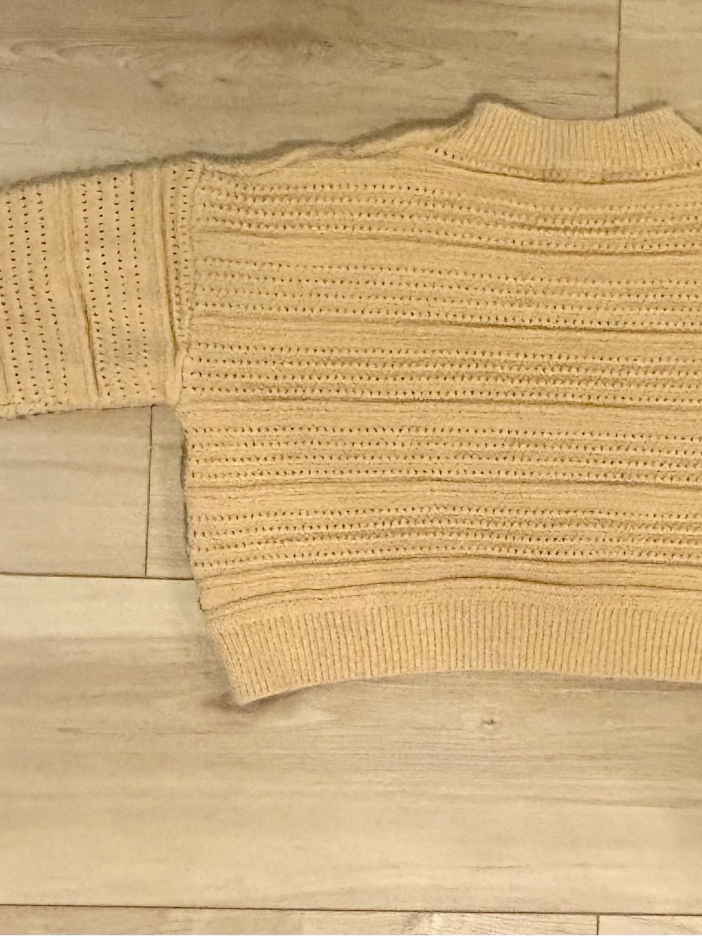 Altar’d State Sweater Womens S Camel Open Knit Cropped Boxy Crewneck - Picture 3 of 7